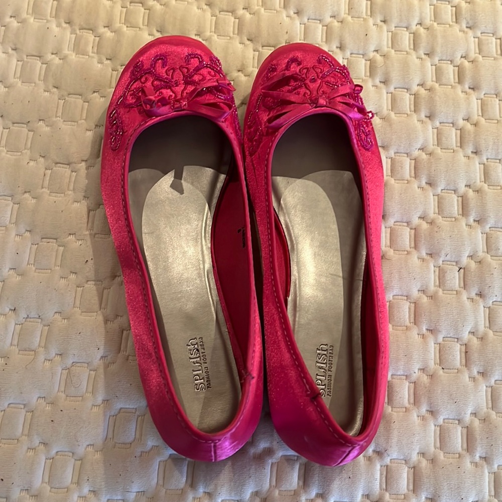 Hot Pink Beaded and Bowed Flats